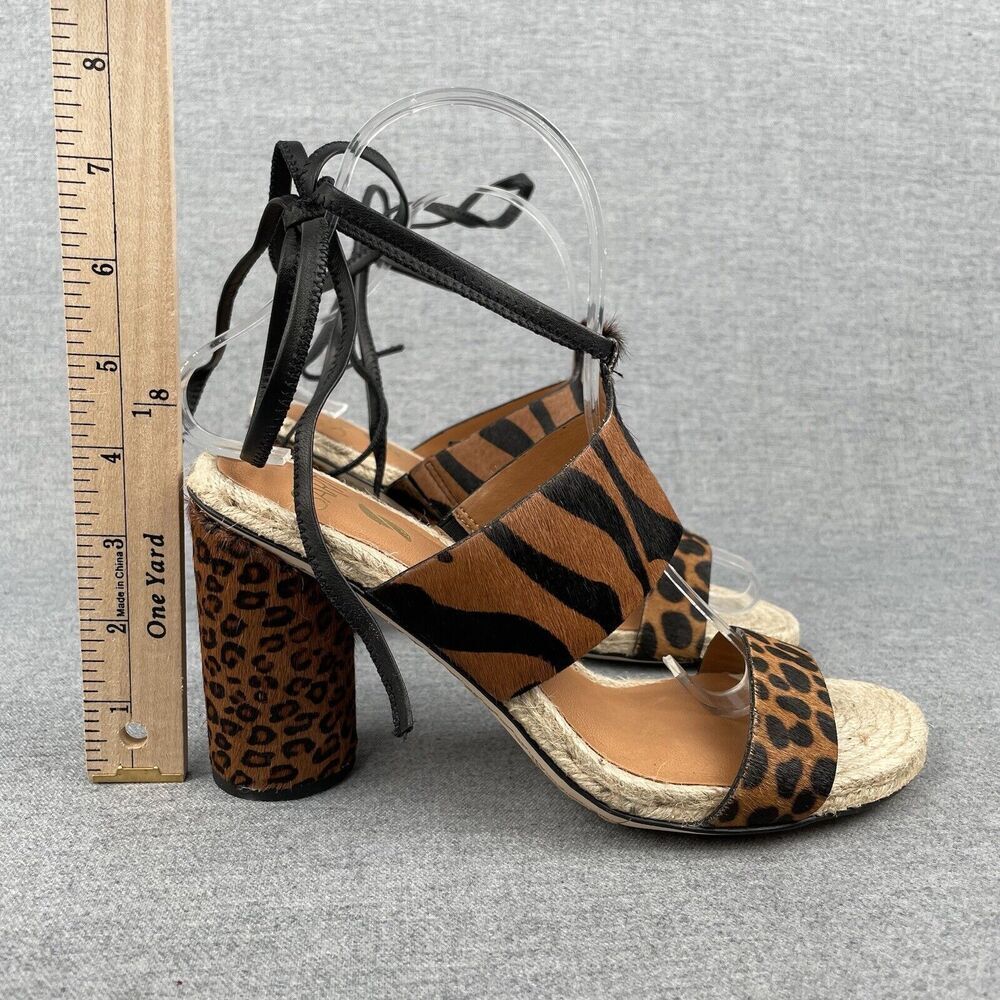 Franco Sarto Sandals Womens 7.5 Brown Black Zebra Stripe Calf‎ Hair Ankle Strap - Picture 15 of 16